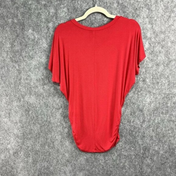 Made By Johnny Top Womens S Red Ruched Sides Oversized Casual Soft Modal - Picture 5 of 10